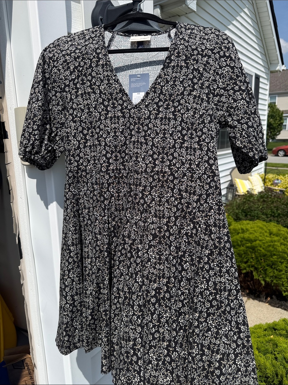 Universal Thread Black Mini Dress with White Floral Print